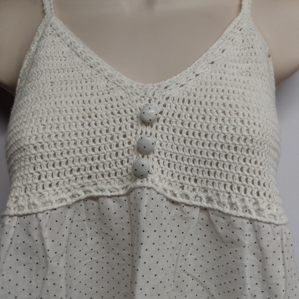 Ladies Cococabana Crochet Top Short Dress, S, Cream top, floral bottom, NWT - Picture 3 of 10